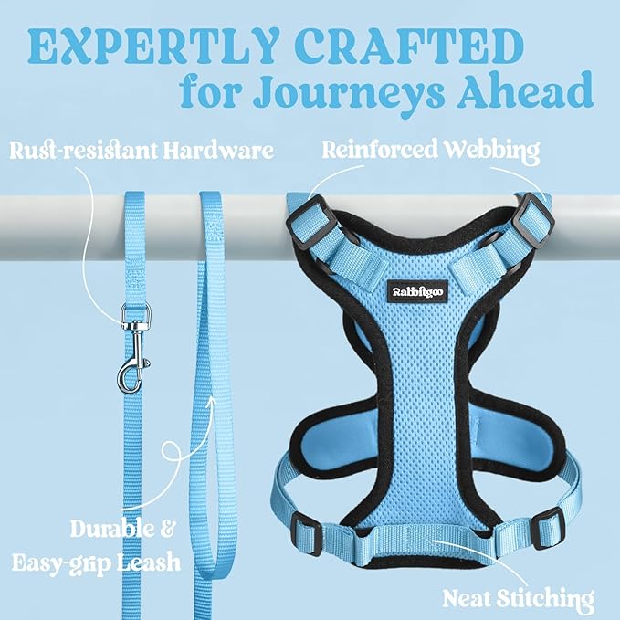 rabbitgoo Cat Harness and Leash for Walking, Escape Proof Soft Adjustable Vest Harnesses for Cats, Easy Control Breathable Reflective Strips Jacket, Light Blue,M