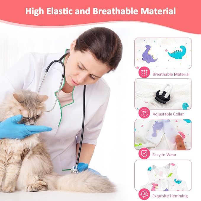 2 PCS Cat Recovery Suit for Spay Abdominal Wounds Cat Onesie for Cats After Surgery Recovery Suit Female Breathable E-Collar Alternative Kitten Onesie Anti Licking Small