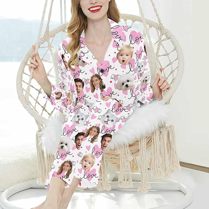Artsadd Custom Pajamas for Women Men Family, Personalized Face Pjs Pajama Pants, Funny Pet Photo Loungewear Sleepwear Jammies
