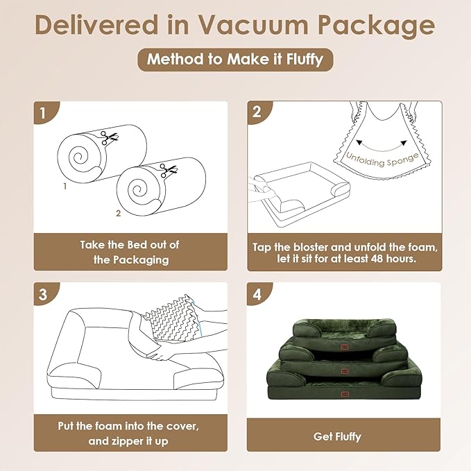EHEYCIGA Orthopedic Dog Beds for Extra Large Dogs, Waterproof Memory Foam XXL Dog Bed with Sides, Non-Slip Bottom and Egg-Crate Foam Big Pet Couch Bed with Washable Removable Cover, Dark Green