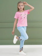 4-8T Toddler Girl Clothes Cat face print Short Sleeve Top+Pants Outfits Girl Spring and summer 2-Piece Set