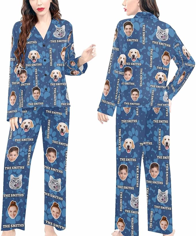 Artsadd Custom Pajamas for Women Men Family, Personalized Face Pjs Pajama Pants, Funny Pet Photo Loungewear Sleepwear Jammies