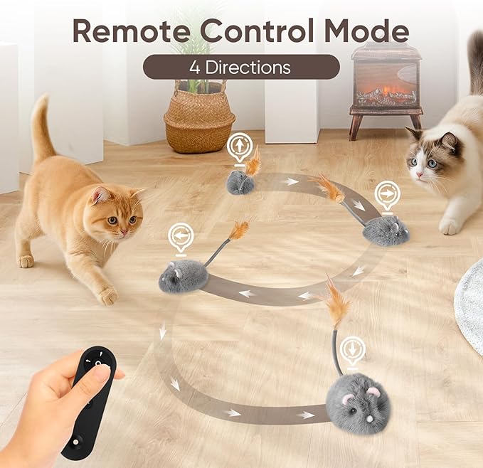 Cat Mouse Toy Remote Control Cat Toy Moving Interactive Cat Toys for Indoor Cats with 2 Modes,3 Adjustable Speeds