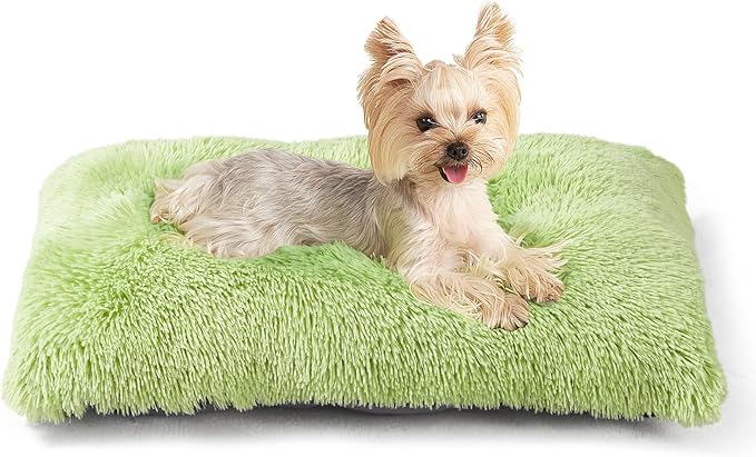 EHEYCIGA Fluffy Dog Crate Bed for Small Dogs, Plush Faux Fur Crate Pad, Calming Anti Anxiety Small Dog Bed, Washable Soft Warm Mat with Non-Slip Bottom, Green