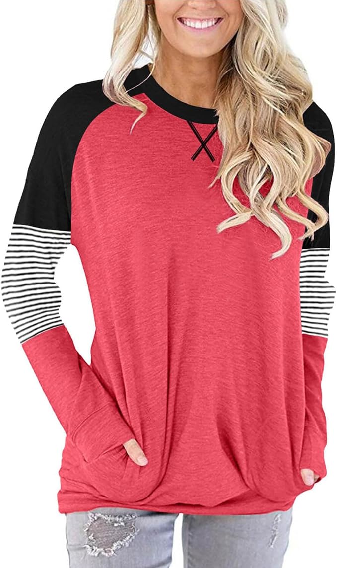 Akihoo Womens Casual Long Sleeve Tunic Tops Crew Neck Shirt Blouses