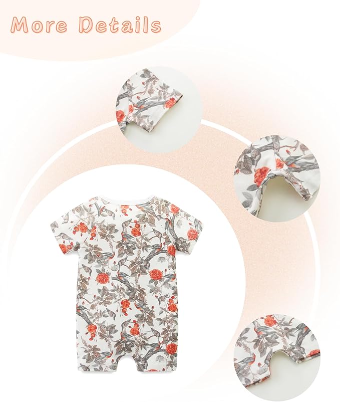 Unisex Summer Trendy 2-Pack Rompers Short Sleeve Zipped Bodysuit Infant Cotton Outfits