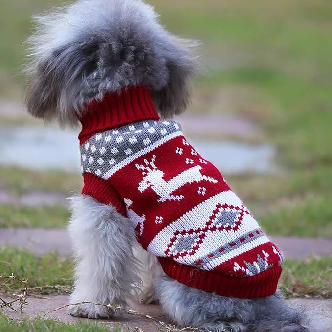Vehomy Dog Christmas Sweaters Pet Winter Knitwear Xmas Clothes Classic Warm Coats Reindeer Snowflake Argyle Sweater for Kitty Puppy Cat-S