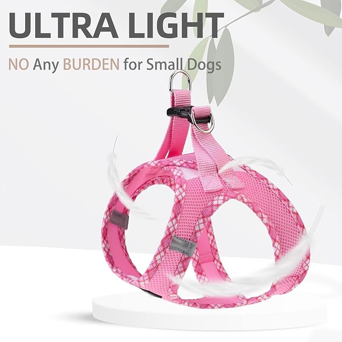 PUPTECK Dog Harness and Leash Set for Small Medium Dogs No Pull Step-in Soft Mesh Puppy Cat Vest Harnesses Reflective at Night, Pink M