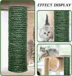 Green Sisal Rope 1/4 Inch by 98-Feet for Cat Scratching Post Tree Tower Replacement Repair and Replace, DIY Hemp Twine Rope for Kittens Shelves Furniture Window Bed Perch House Climbing, 6mm by 30m