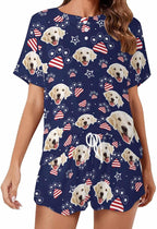 D-Story Custom Short Pajama Set with Pet Face Personalized Photo Sleepwear 2 Pieces Pjs Nightwear Xmas Gift for Women
