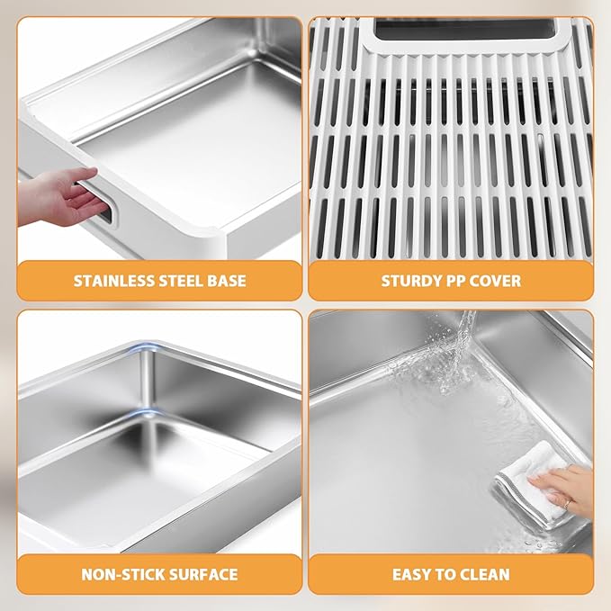 Homegroove Stainless Steel Cat Litter Box with Drawer, XL Foldable Enclosed Kitten Litter Box with Lid for Indoor Cats, Metal Covered Cat Litter Pan with Litter Scoop (Gray)