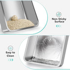 2 Pack Stainless Steel Litter Box | XL Enclosed Cat Litter Boxes with Lid for Big Cats and Multi-Cats | High Sided, Anti-Urine Leakage | Non-Stick Bottom（Silver Gray）
