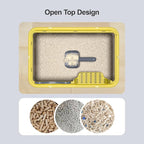 Stainless Steel Cat Litter Box, Open Top High-Sided Metal Litter Box with Scoop, Extra Large Litter Boxes for Kitty Kitten and Big Cats, Anti-Urine Leakage, Non-Sticky, Easy to Clean (Yellow)