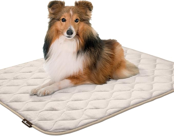 Paw Inspired Washable Padded Crate Mats for Dogs | 41” x 28” Pad, Fits 42-inch Kennels | Leakproof, Waterproof Bottom, Plush Pet Beds (Tan)