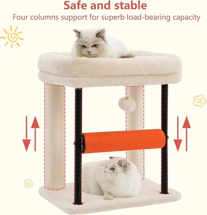 Hey-brother Cat Tree, Cat Scratching Posts with Bed, Sturdy Tower with Fully Sisal-Wrapped Columns and Plush Toy Ball for Indoor Kittens, 18.9 inches, Beige MPJ010SM