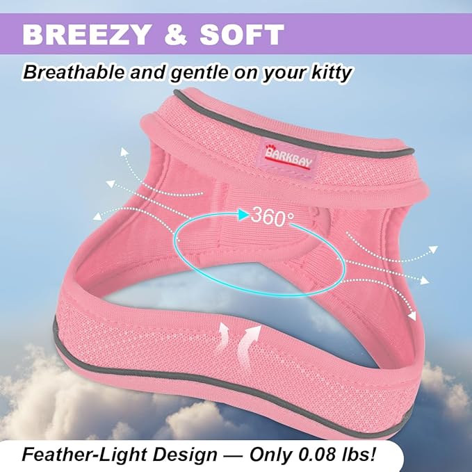 Cat Harness and Leash Set,Escape Proof Kitten Harness,Step in Adjustable Soft Lightweight,Easy Control,Reflective Strips Comfortable for Walking Travel(Baby Pink,XS)