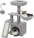 PETEPELA Small Cat Tree for Indoor Cats, 32'' Cute Cat Tower Cat Condo with Sisal Scratching Ramp, Cozy Hammock and Removable Top Bed Perch for Kittens, Grey