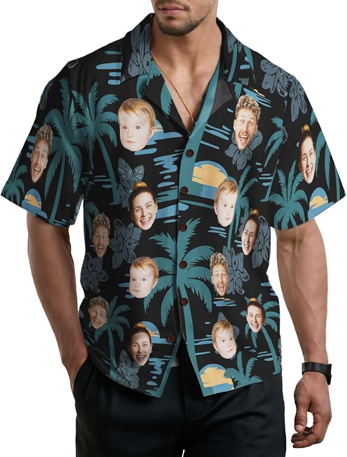 Custom Hawaiian Shirt with Face for Men, Unisex Tropical Beach Shirts Personalized Casual Funny Hawaii Button Down Shirts