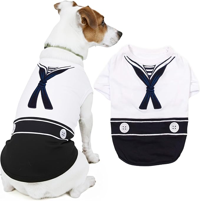 Parisian Pet Sailor Dog Costume - 100% Cotton Dog Clothes for Large Dogs Boys - Lightweight, Breathable Puppy Outfits - Funny French Bulldog Clothes - Cute Navy Pet Shirt - Stretchy T Shirt for Dogs