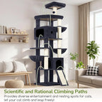 Globlazer Heavy Duty Cat Tree, 83 Inch Giant Cat Tower with 7 Scratching Posts, Multi-Level Large Cat Condo for Indoor Cats Large Adult, 2 Perchs, 3 Sturdy Hanging Baskets, Cat Toys, F83C, Dark Grey