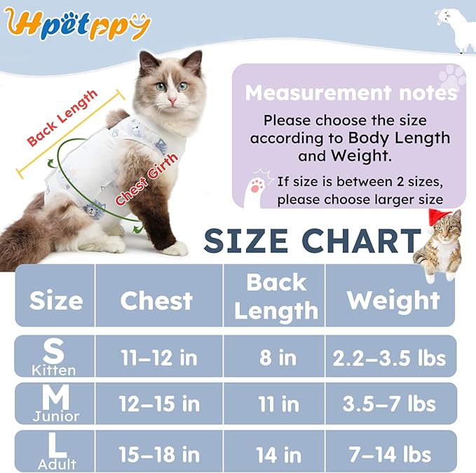 Cat Recovery Suit for Spay Abdominal Wounds, Breathable Cat Onesie for Cats After Surgery Female, Kitten Surgical Recovery Suit Female Cone of Shame Alternative for Cats Anti Licking