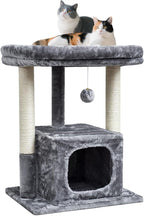 SYANDLVY 27IN Cat Tree for Indoor Cats Large Adult, Modern Activity Tower with Scratching Posts, Condo with Plush Perch, Climbing Stand with Spring Ball for Play, Grey