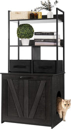 Dwanton Litter Box Enclosure with 2 Storage Shelves and 2 Drawers, 2-in-1 Hidden Cat Litter Box Enclosure Furniture with Shelf, Reversible Entrance, Washable Drawers, 50-Inch, Dark Grey