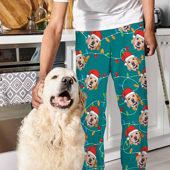Artsadd Personalized Christmas Pajama Pants Socks for Men Custom Photo Pajama Bottoms for Men S-XXL