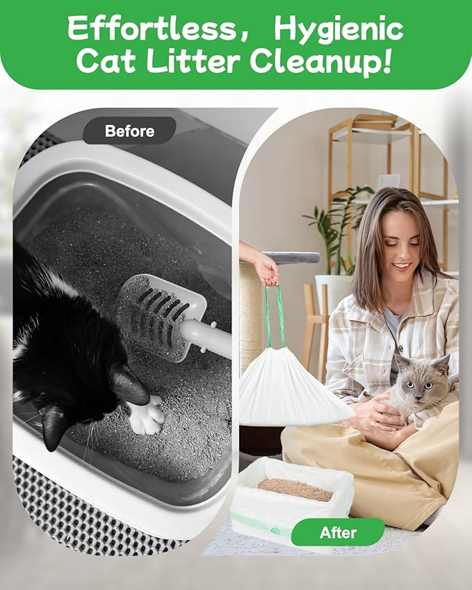 140 Count Cat Litter Box Liners Compatible with Litter Box Robot 4/3 and Automatic Litter Box, Thick 10-12 Gal Waste Drawer Liners Bags with Strong Ties, Pre-separated for Easy Use,25.2"x15.7"