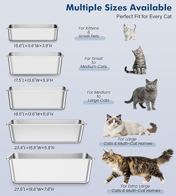 Stainless Steel Litter Box, Large Metal Cat Litter Box with High Sided for Big and Small Cats, Non-Stick, Easy to Clean, Odor-Free, 23.4" L×15.6" W×7.8" H, Leaf Green