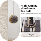 34inches Cat Scratching Post Sisal Cat Scratcher with Cat Ball Track Toy Heavy Duty and Thicker Large Diameter Natural for Adult Cats and Kitty Protect Your Furniture（Grey）