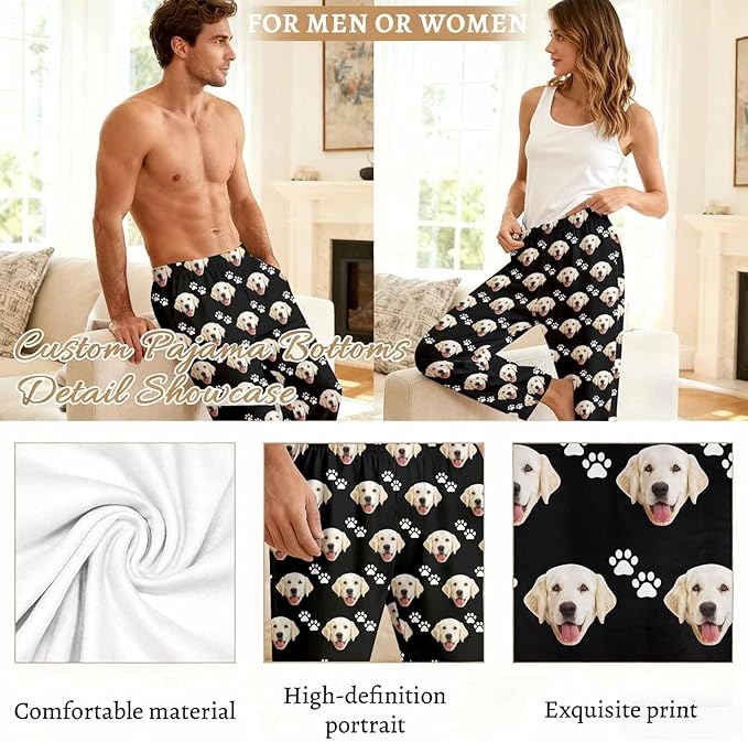 Custom Couple Pajama Pants Sock with Funny Face, Personalized PJ Anniversary Birthday Women Men Pants