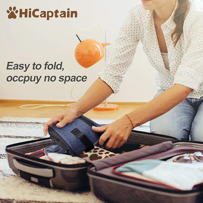 HiCaptain Portable Travel Litter Box, Foldable Cat Litter Box with Lid and Handle Standard Lightweight Collapsible Litter Carrier for Cat Travel(M,Black/Blue)