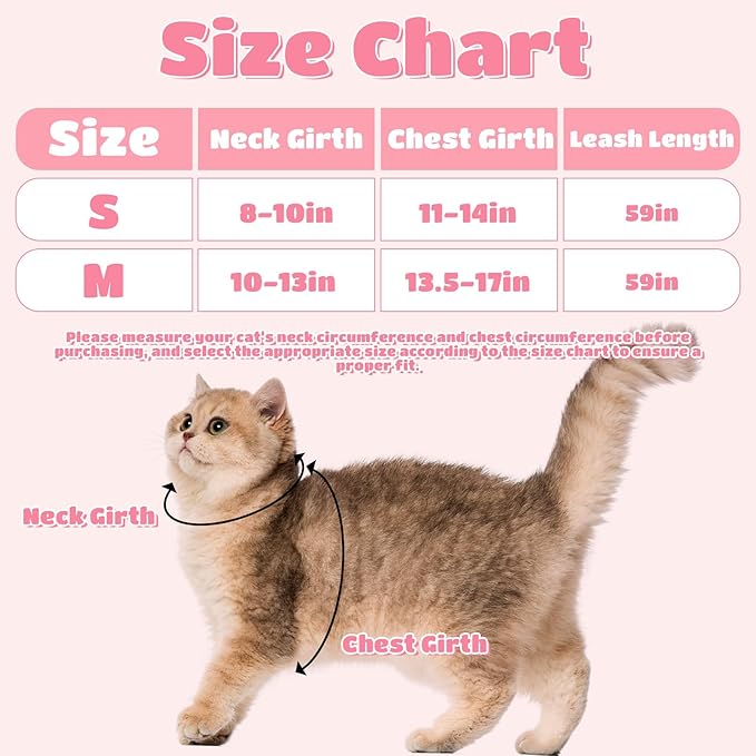 EXPAWLORER Cat Harness and Leash Set - Escape Proof Adjustable Cat Harness, H-shped Comfortable Soft Lightweight Kitten Harness for Outdoor Walking, for Small Medium Cats,Pink Rhinestones S
