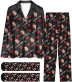 Custom Face Pajamas for Women Men,Personalized Dog Cat Pet Pajamas Set,Christmas Long Sleeve Sleepwear Pjs