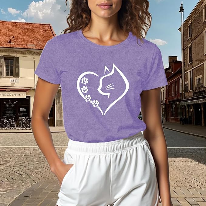 Cat Shirts for Women Cat Mom Tshirts Pet Lover Shirt Cats Paw Print Tee Tops