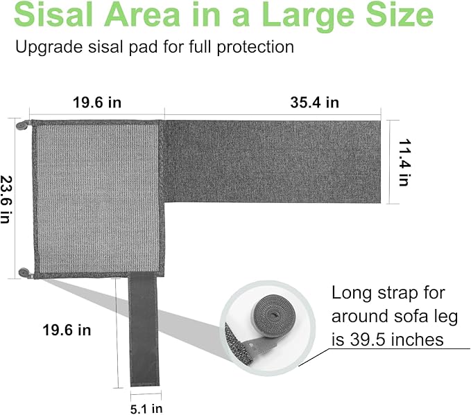 Cat Scratch Couch Protector,23.6" L*19.6" W Scratching Furniture Protector Pad,Cat Scratch Sofa Arm Sheild with Grey Natural Sisal for Protecting Couch Sofa Chair Furniture (Grey/Right Hand)