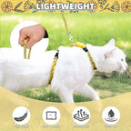 PUPTECK Adjustable Cat Harness and Leash Set Escape Proof Kitten Strap Collar for Walking Travel, Floral Pattern