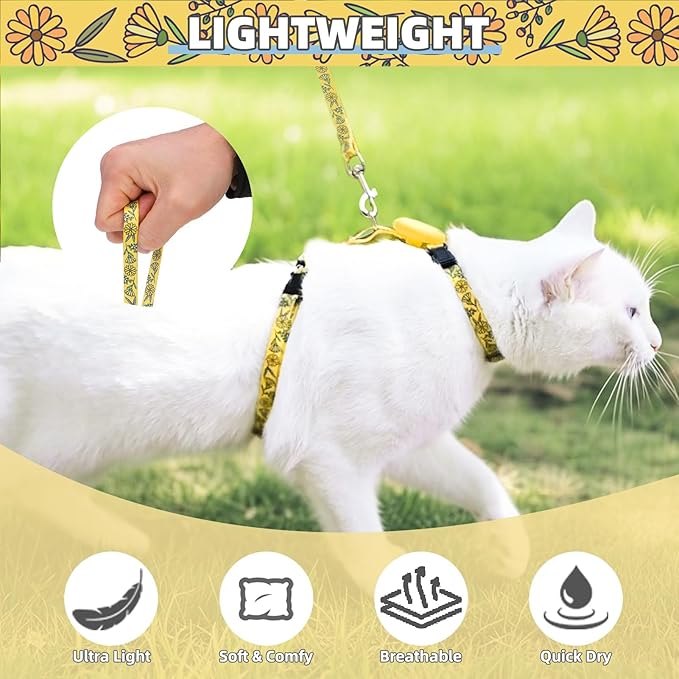 PUPTECK Adjustable Cat Harness and Leash Set Escape Proof Kitten Strap Collar for Walking Travel, Floral Pattern