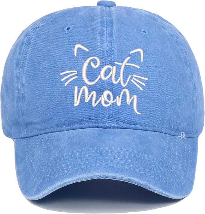 CORIRESHA Cat Mom Baseball Cap Washed Denim Cotton Adjustable Unisex Hat