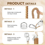 Weysat 1.97'' x 8.9 ft Cat Climbing Jute Rope with Hook Ceiling Wall Mounted Kitten Scratching Post Climbing Rope Toy for Indoor Outdoor Cats