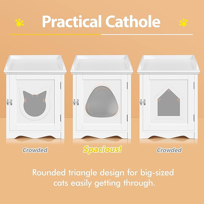 Yaheetech Cat Litter Box Enclosure, Hidden Litter Box Furniture with Side Towel Bar, Wooden Cat Washroom, Storage Cabinet, Indoor Pet House, Side Table Nightstand, White