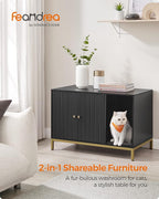 Feandrea Cat Litter Box Enclosure, Hidden Litter Box Furniture with Scratch Pad, Front Entry, Double Cabinet Doors, Modern Style, 31.5" Cat House Washroom Side End Table, Black and Gold