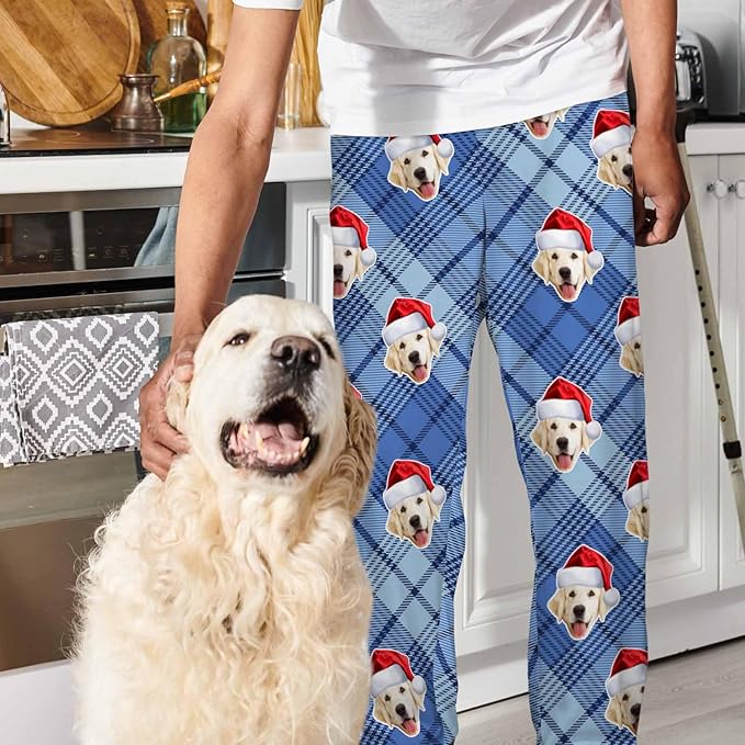 Artsadd Personalized Christmas Pajama Pants Socks for Men Custom Photo Pajama Bottoms for Men S-XXL