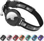 Reflective AirTag Cat Collar, Integrated Cat Tracker Collar with Air Tag Holder and Bell, Safety Elastic Band Cat GPS Collars for Girl Boy Cats, Kittens and Puppies (Black, S)