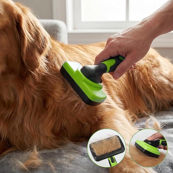 4PCS Self Cleaning Slicker Brush, Pet Grooming Rake, Bath Brush & Massage Brush for Short/Long Haired Dogs, Cats & Horses, Pet Grooming Deshedding Tools - Pet Supplies (Green Black)