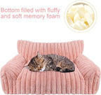 Cute Cat Couch Bed for Indoor Cats, Fluffy Pet Cat Sofa with Premium Soft Corduroy Fleece, Cute Small Dog Beds for Small Dogs, Fuzzy Puppy Chair with Removable Washable Cover (24x18x10,Pink)