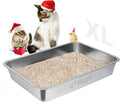 LIHONG Stainless Steel Cat Litter Box,Large Metal Litter Box for Small Cats Hamster Rabbits,No Smell,Non Stick,Easy to Clean(24" Lx16 Wx4 H,L)