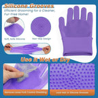 7PCS Dog Bath Brush | Pet Grooming Gloves | Storage Bag | Soothing Massage Rubber Comb with Adjustable Ring Handle | Pet Bathing for Dogs and Cats (Lavender Purple)