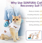 SUNFURA Cat Recovery Suit, Kitten Surgical Full Bodysuit for Abdominal Wound Protector Anti Licking After Surgery, Professional Bandages Cone E-Collar Alternative for Small Male & Female Pets